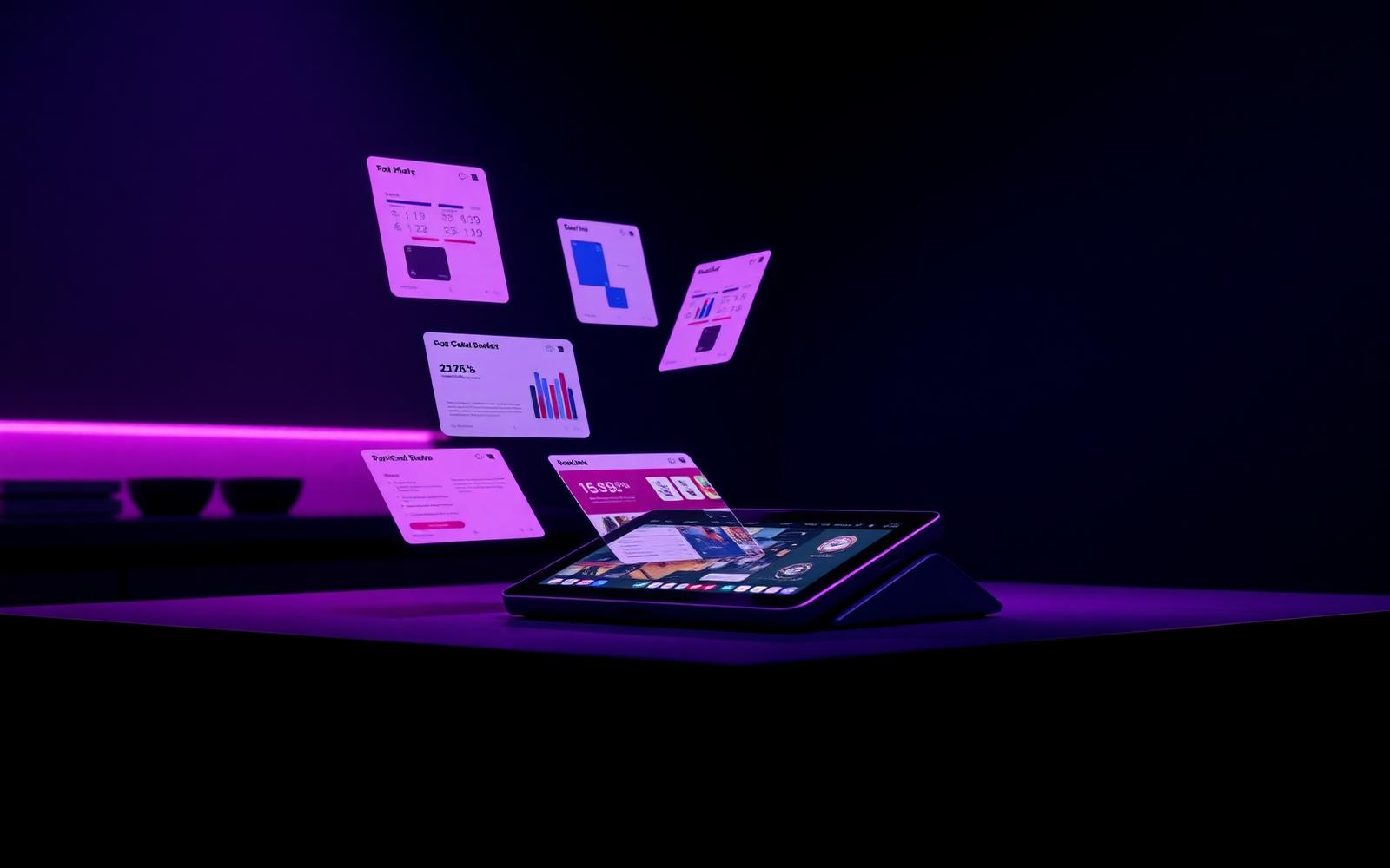 MerchantWave point of sale dashboard with floating analytics cards